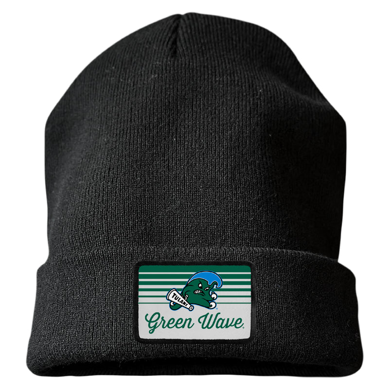 Tulane University Green Wave Officially Licensed Unisex Beanie with Rectangle or Round Cloth Patch Black|Rectangle