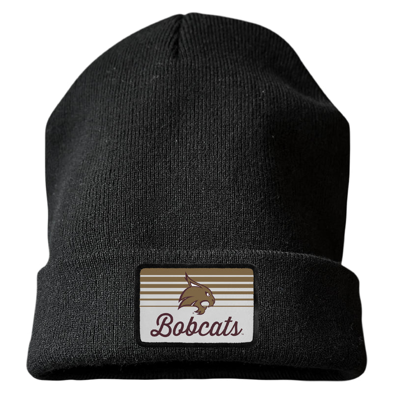Texas State Bobcats Officially Licensed Unisex Beanie with Rectangle or Round Cloth Patch Black|Rectangle