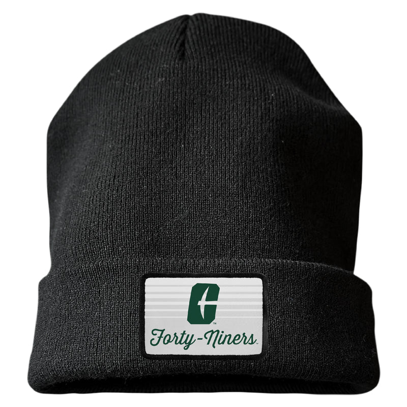 North Carolina Charlotte Forty-Niners Officially Licensed Unisex Beanie with Rectangle or Round Cloth Patch Black|Rectangle
