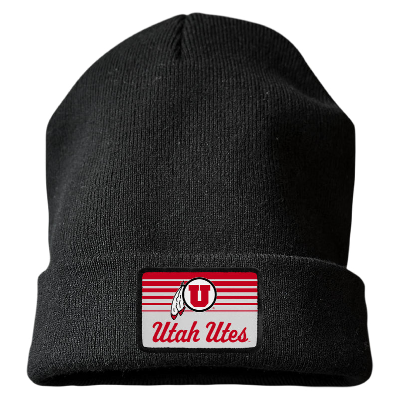 Utah Utes Officially Licensed Unisex Beanie with Rectangle or Round Cloth Patch Black|Rectangle