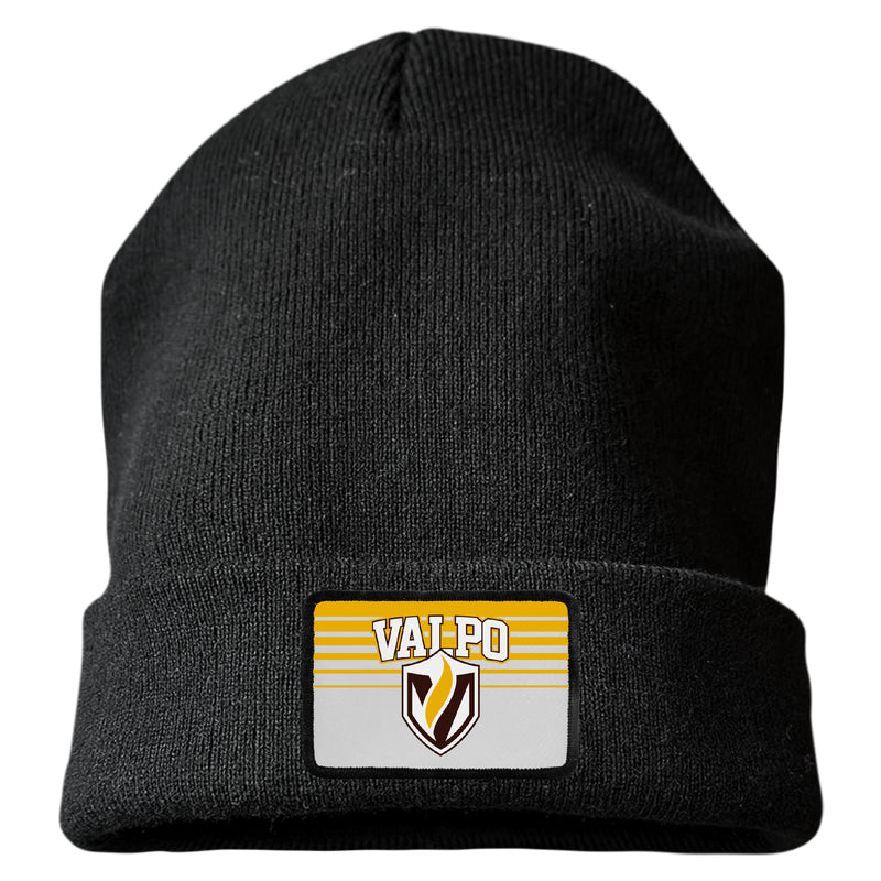 Valparaiso University Officially Licensed Unisex Beanie with Rectangle or Round Cloth Patch Black|Rectangle