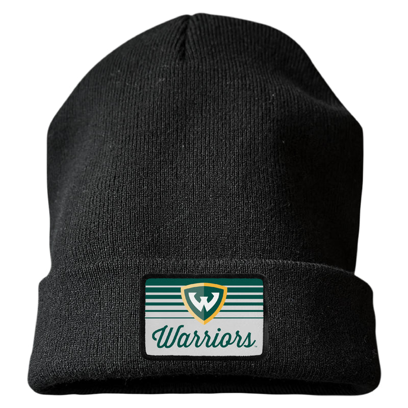 Wayne State Officially Licensed Unisex Beanie with Rectangle or Round Cloth Patch Black|Rectangle