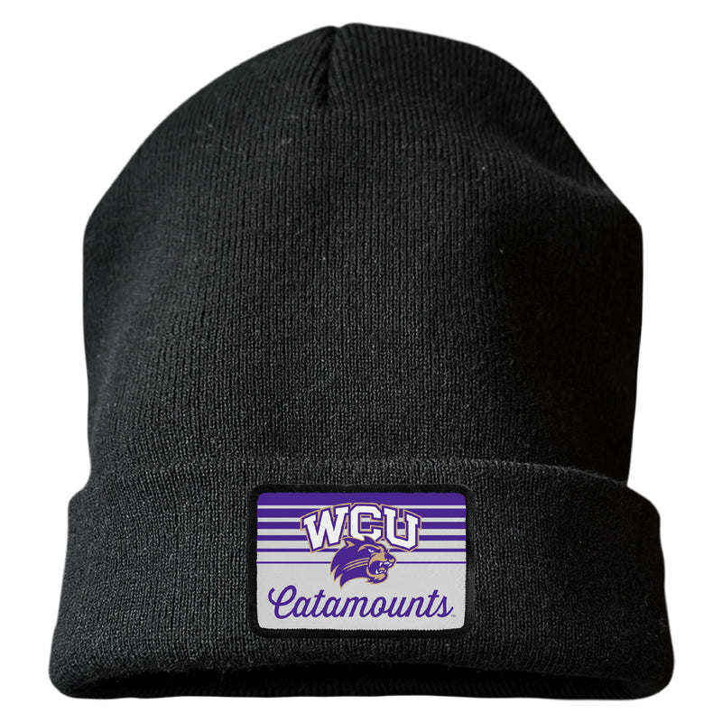 Western Carolina University Officially Licensed Unisex Beanie with Rectangle or Round Cloth Patch Black|Rectangle