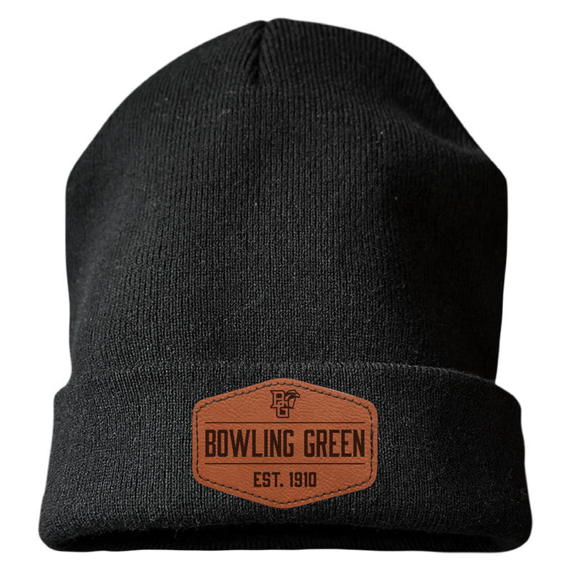 Bowling Green Falcons Officially Licensed Unisex Beanie with Round or Hexagonal Leatherette Patch Black|Hexagon