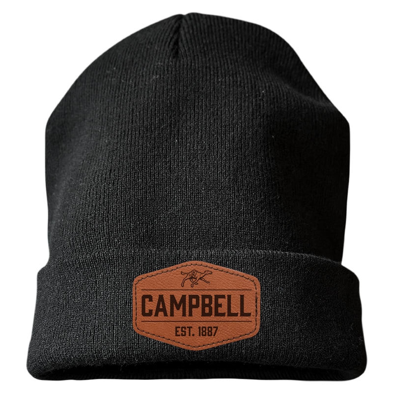 Campbell University Fighting Camels Officially Licensed Unisex Beanie with Round or Hexagonal Leatherette Patch Black|Hexagon