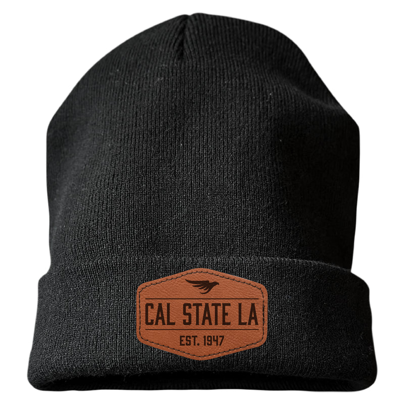 California State University Los Angeles Officially Licensed Unisex Beanie with Round or Hexagonal Leatherette Patch Black|Hexagon