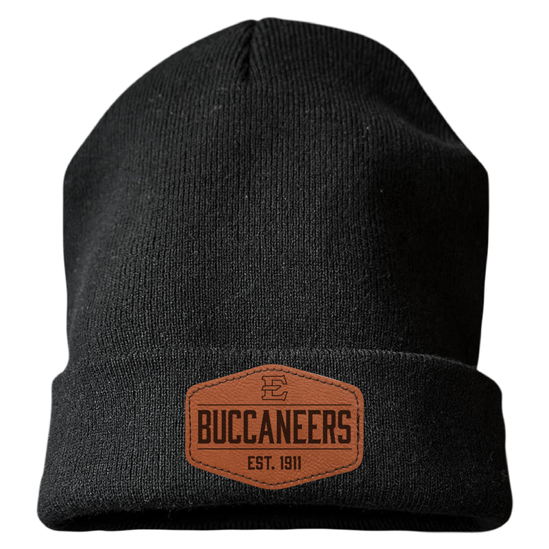 East Tennessee State University Officially Licensed Unisex Beanie with Round or Hexagonal Leatherette Patch Black|Hexagon