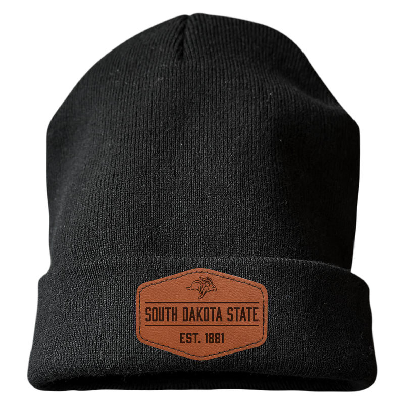 South Dakota State Jackrabbits Officially Licensed Unisex Beanie with Round or Hexagonal Leatherette Patch Black|Hexagon