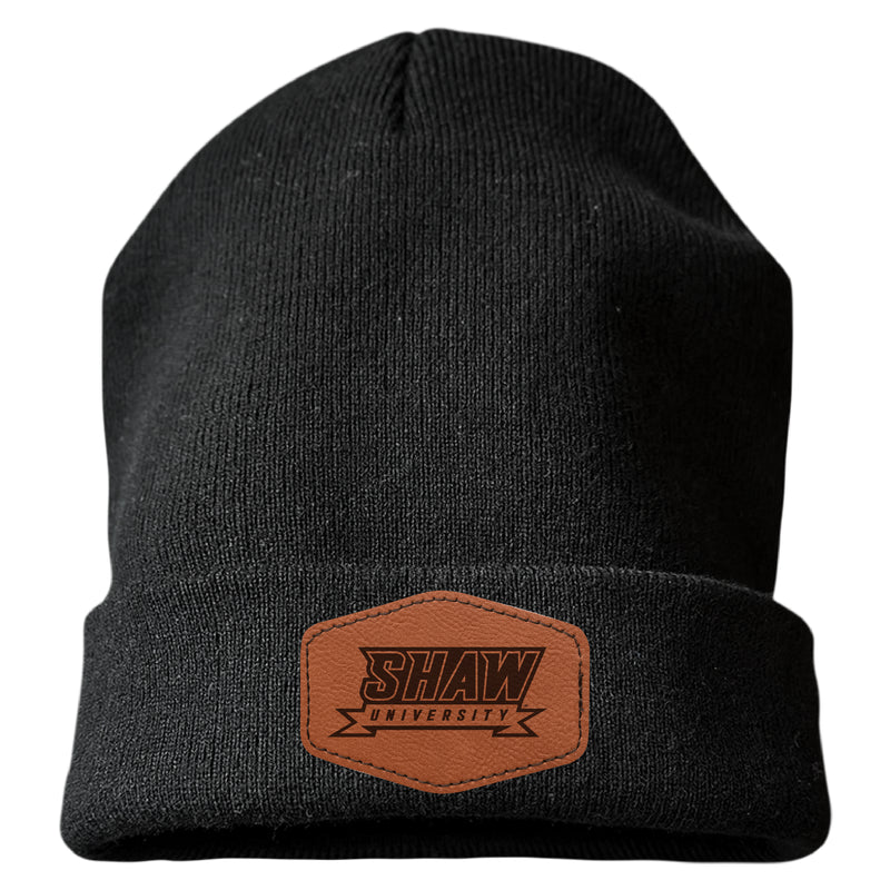 Shaw University Bears Officially Licensed Unisex Beanie with Round or Hexagonal Leatherette Patch Black|Hexagon