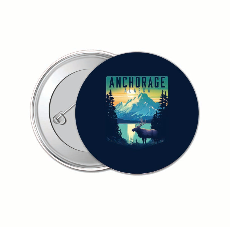 Anchorage Alaska Moose and Mountains Design Souvenir Small 1-Inch Button Pin 4 Pack 