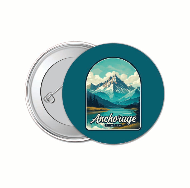 Anchorage Alaska Lake Mountain Design Souvenir Small 1-Inch Button Pin 4 Pack 