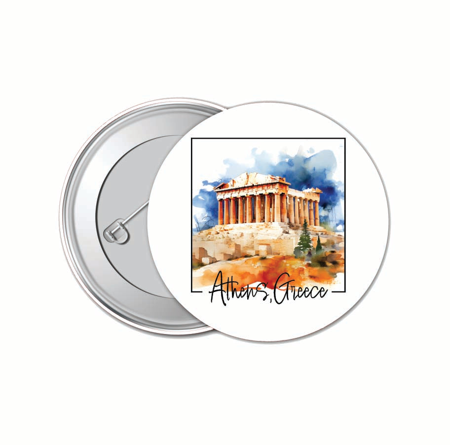 Athens Greece Watercolor Acropolis Design Souvenir Small 1-Inch Button Pin 4 Pack 