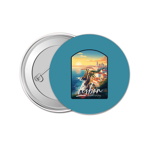 Lisbon Portugal Design B Souvenir Small 1-Inch Button Pin 4 Pack