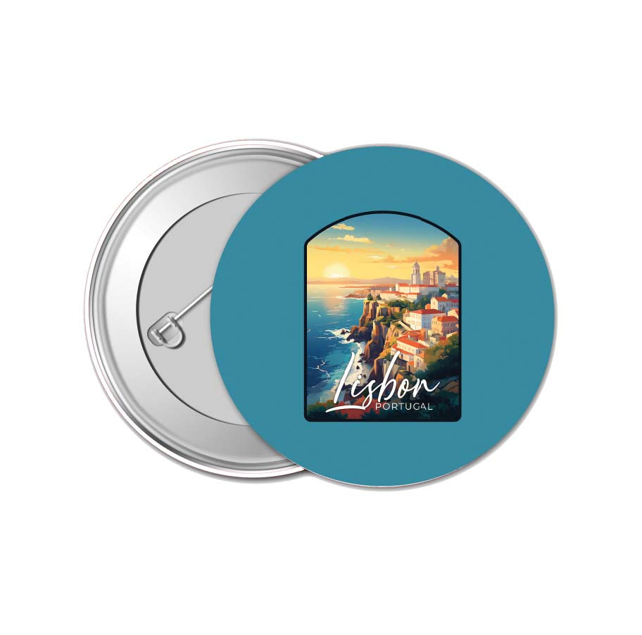 Lisbon Portugal Design B Souvenir Small 1-Inch Button Pin 4 Pack