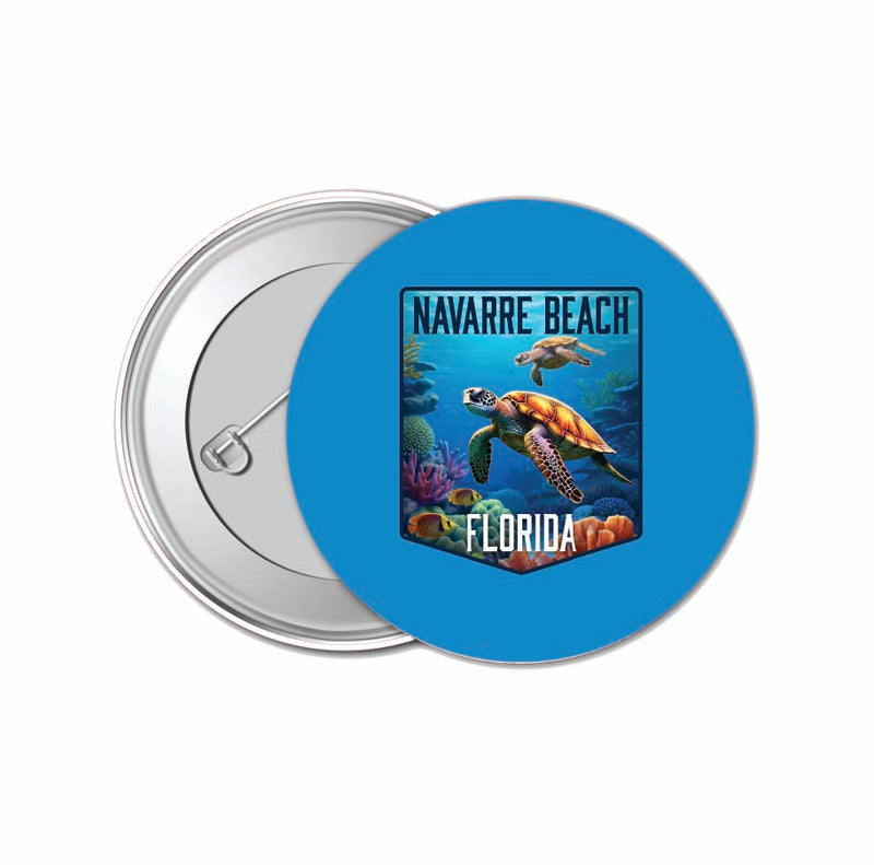 Navarre Beach Florida Underwater Turtle Design Souvenir Small 1-Inch Button Pin 4 Pack 