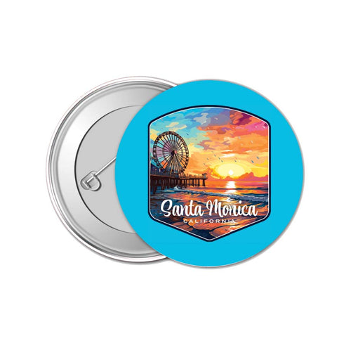 Santa Monica California Design A Souvenir Small 1-Inch Button Pin 4 Pack 