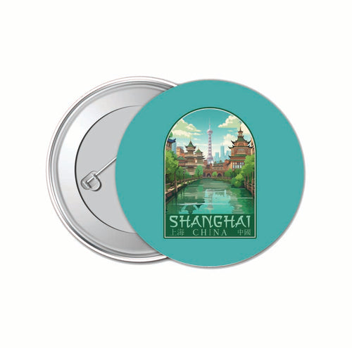 Shanghai China Old Town Design Souvenir Small 1-Inch Button Pin 4 Pack 