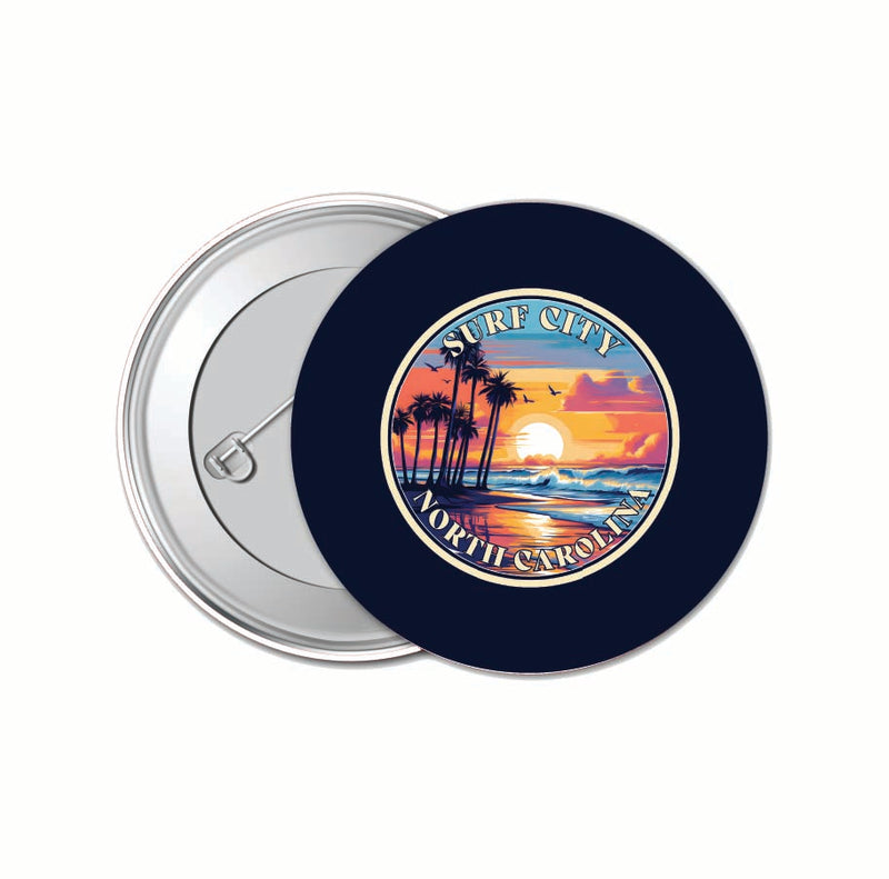 Surf City North Carolina Palm Sunset Design Souvenir Small 1-Inch Button Pin 4 Pack 