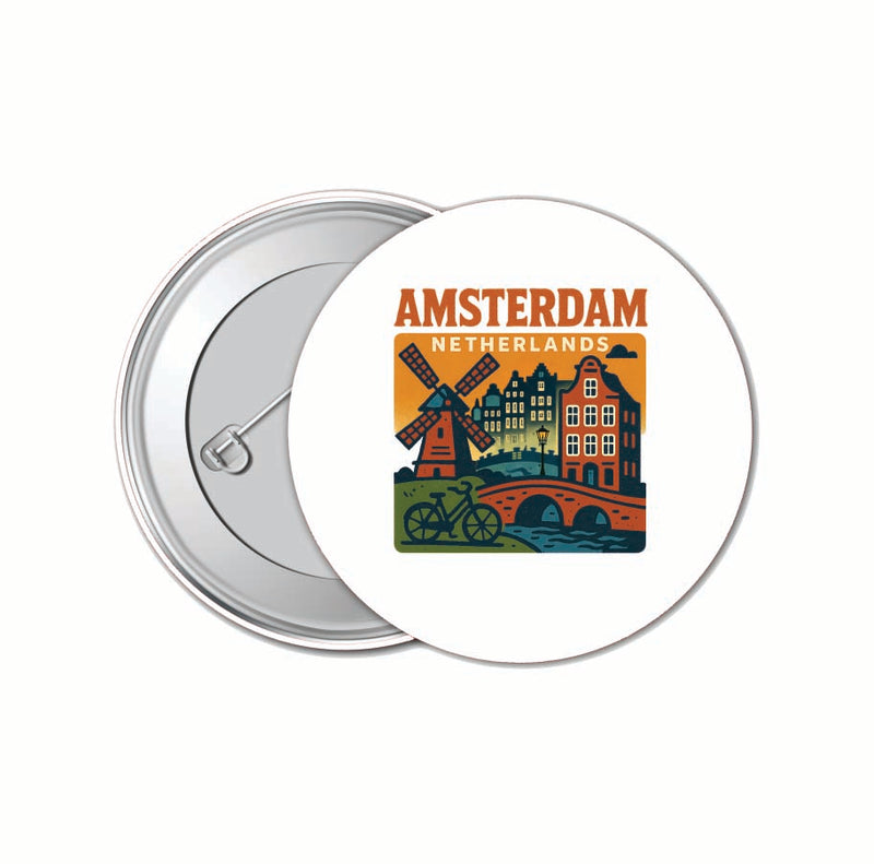 Amsterdam Netherlands Vintage Design Souvenir 4 Pack Set - Small Button Pin 1-Inch