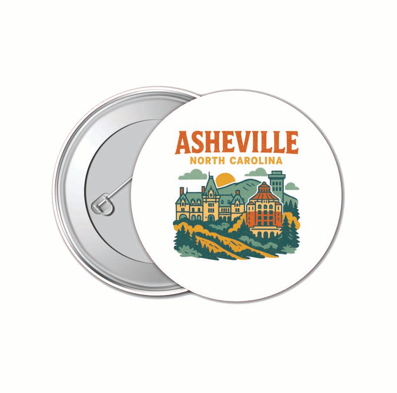 Asheville North Carolina Vintage Design Souvenir 4 Pack Set - Small Button Pin 1-Inch