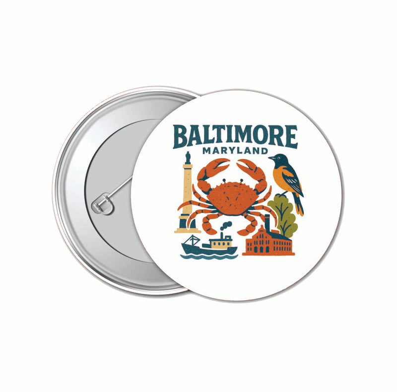 Baltimore Maryland Vintage Design Souvenir 4 Pack Set - Small Button Pin 1-Inch