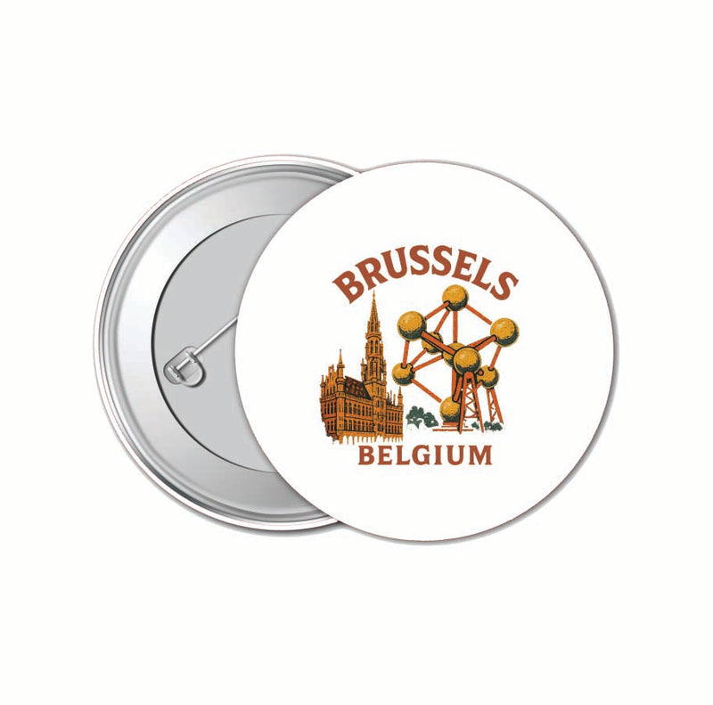 Brussels Belgium Vintage Design Souvenir 4 Pack Set - Small Button Pin 1-Inch