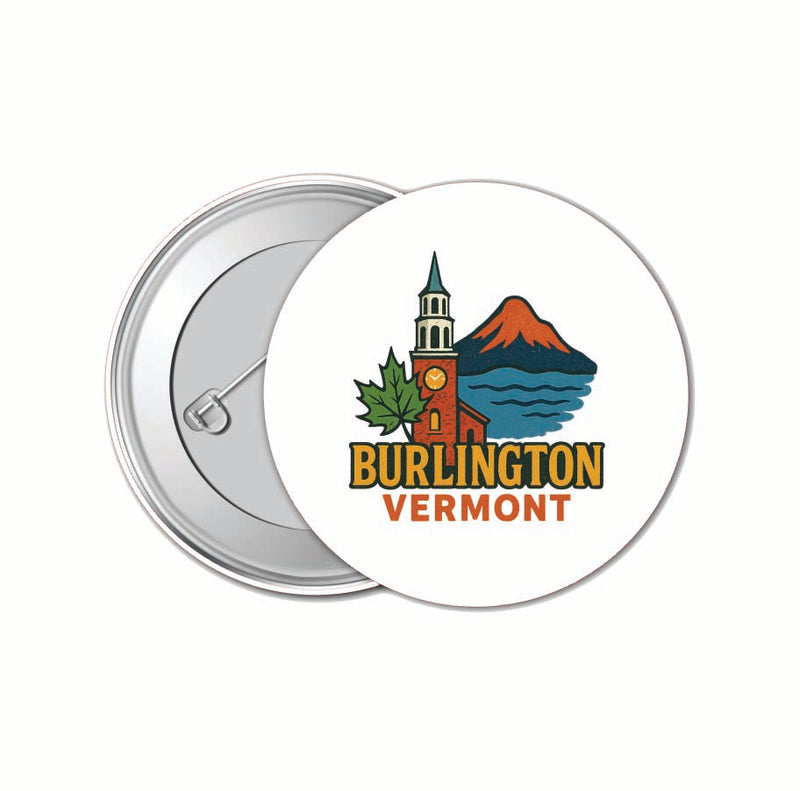 Burlington Vermont Vintage Design Souvenir 4 Pack Set - Small Button Pin 1-Inch