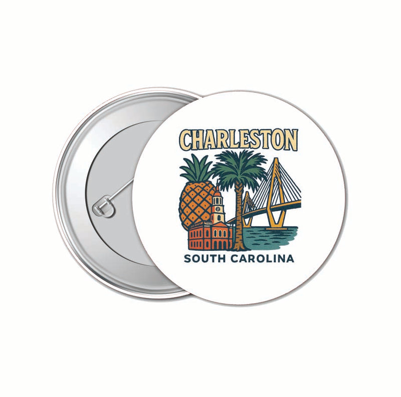 Charleston South Carolina Vintage Design Souvenir 4 Pack Set - Small Button Pin 1-Inch