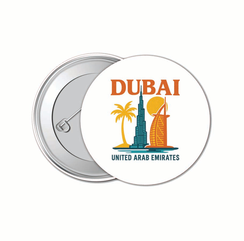 Dubai United Arab Emirates Vintage Design Souvenir 4 Pack Set - Small Button Pin 1-Inch