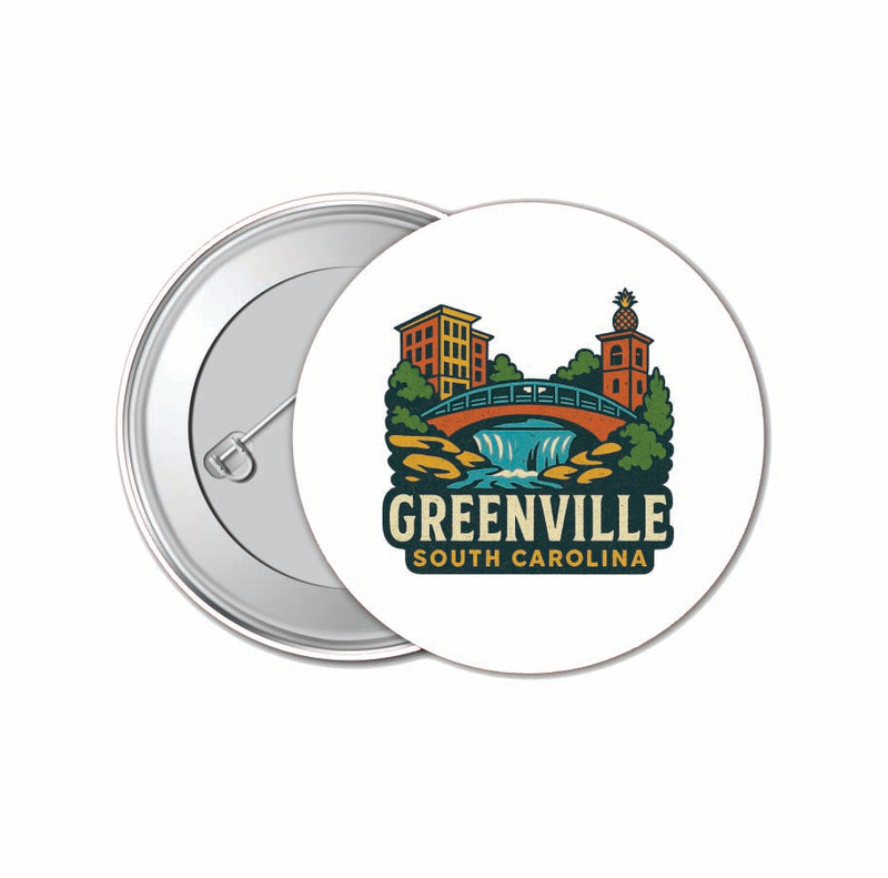 Greenville South Carolina Vintage Design Souvenir 4 Pack Set - Small Button Pin 1-Inch