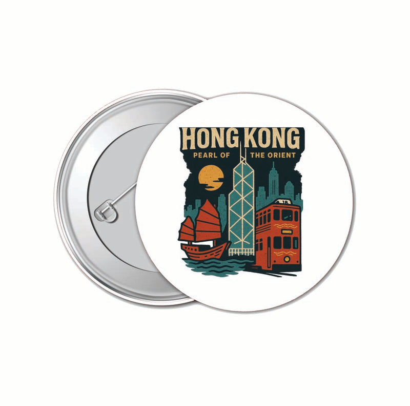 Hong Kong Vintage Design Souvenir 4 Pack Set - Small Button Pin 1-Inch
