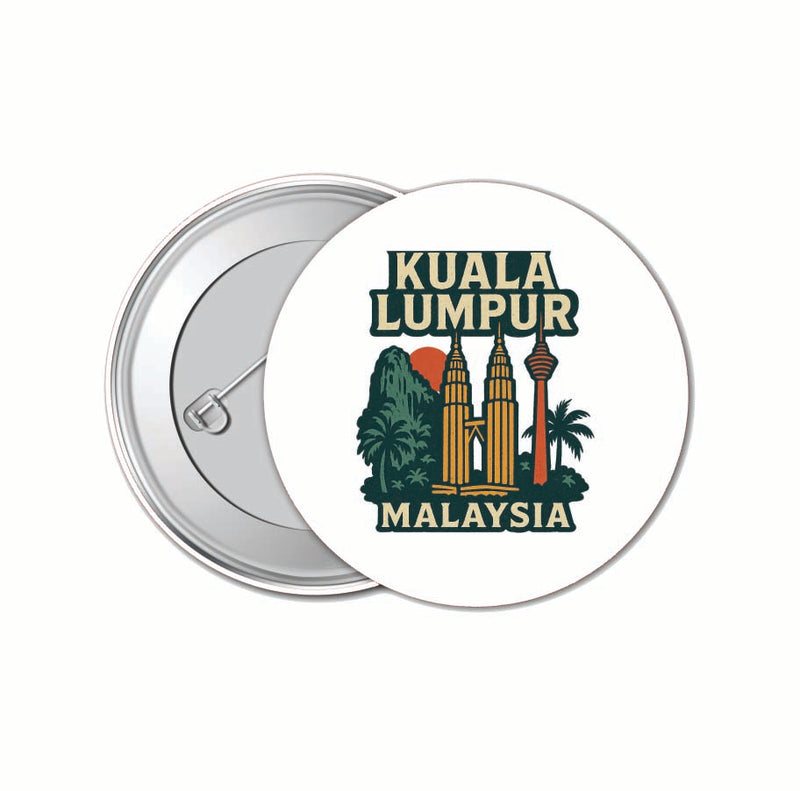 Kuala Lumpur Malaysia Vintage Design Souvenir 4 Pack Set - Small Button Pin 1-Inch