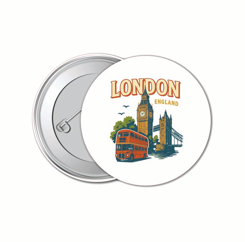 London England Vintage Design Souvenir 4 Pack Set - Small Button Pin 1-Inch