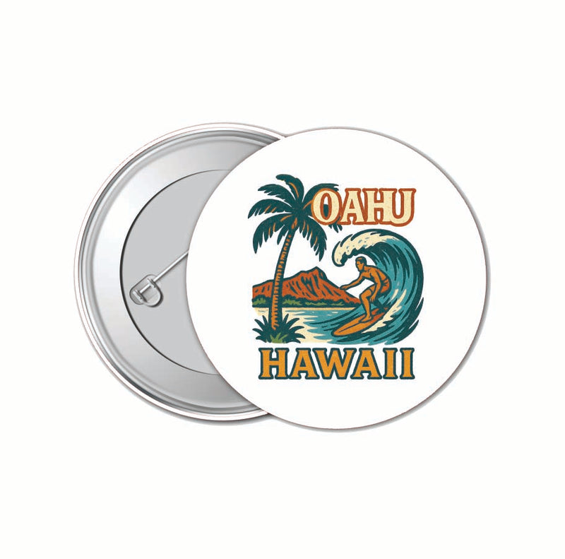 Oahu Hawaii Vintage Design Souvenir 4 Pack Set - Small Button Pin 1-Inch