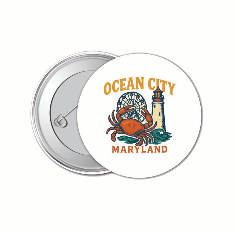 Ocean City Maryland Vintage Design Souvenir 4 Pack Set - Small Button Pin 1-Inch