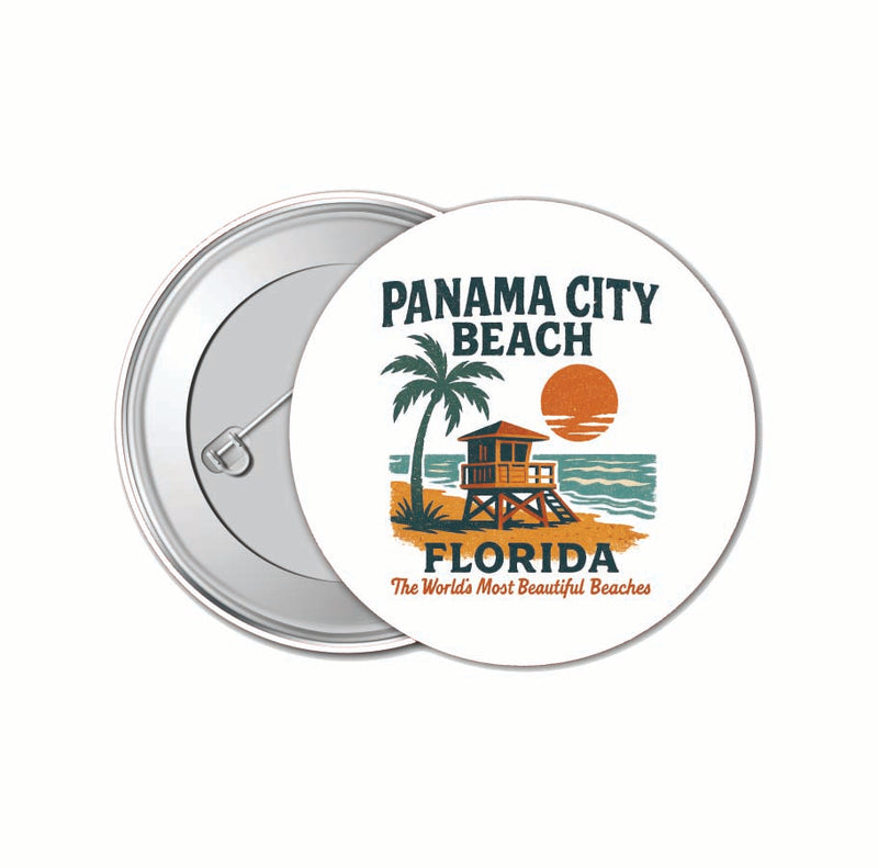 Panama City Beach Florida Vintage Design Souvenir 4 Pack Set - Small Button Pin 1-Inch