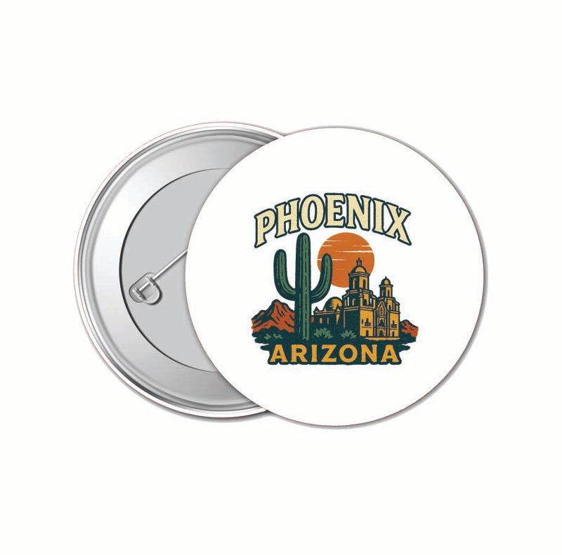 Phoenix Arizona Vintage Design Souvenir 4 Pack Set - Small Button Pin 1-Inch