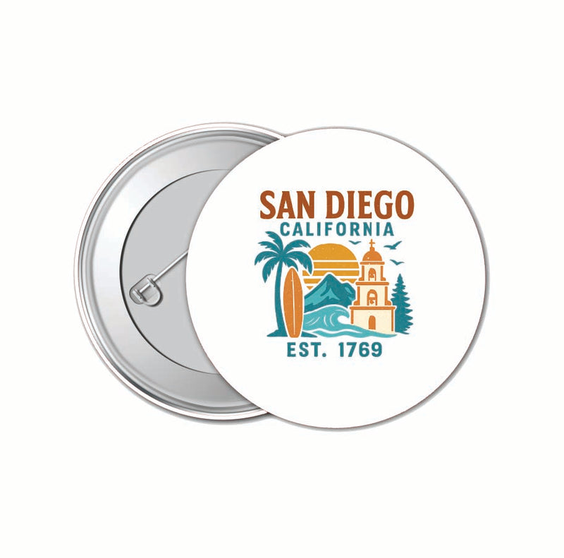 San Diego California Vintage Design Souvenir 4 Pack Set - Small Button Pin 1-Inch