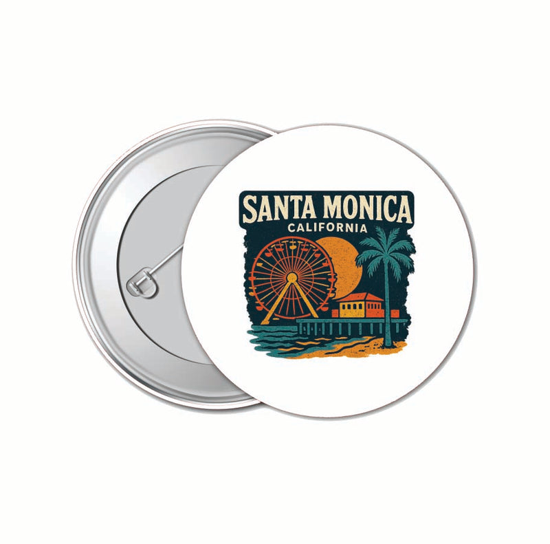 Santa Monica California Vintage Design Souvenir 4 Pack Set - Small Button Pin 1-Inch