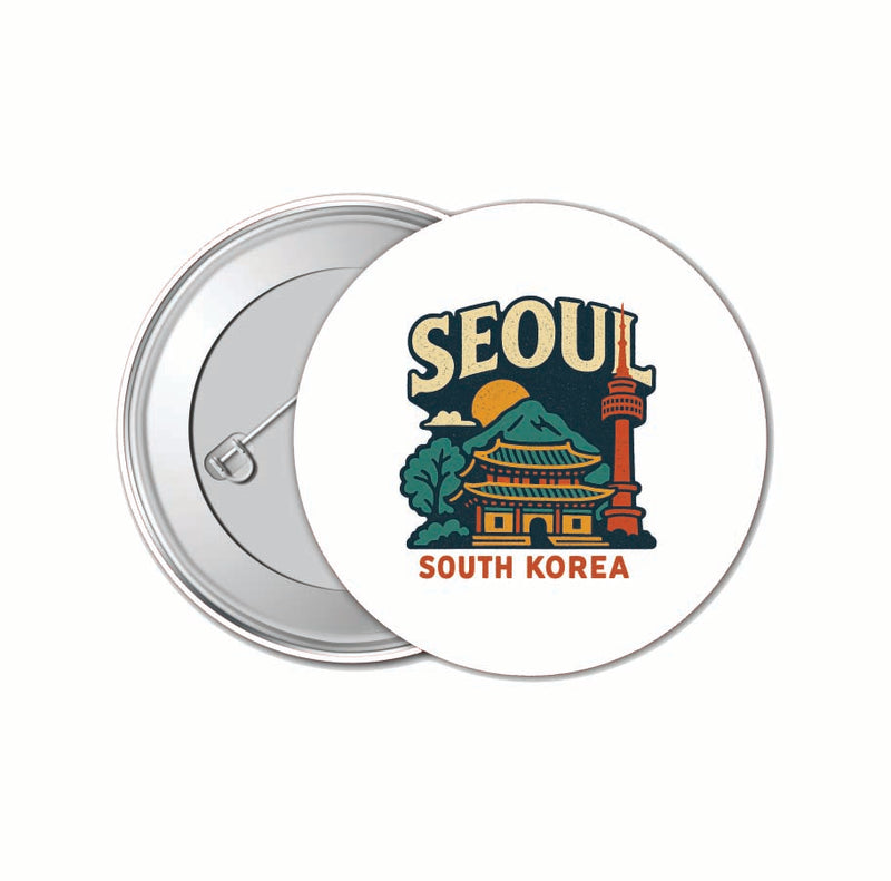 Seoul South Korea Vintage Design Souvenir 4 Pack Set - Small Button Pin 1-Inch