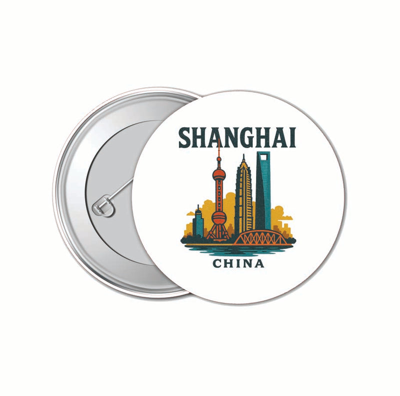 Shanghai China Vintage Design Souvenir 4 Pack Set - Small Button Pin 1-Inch
