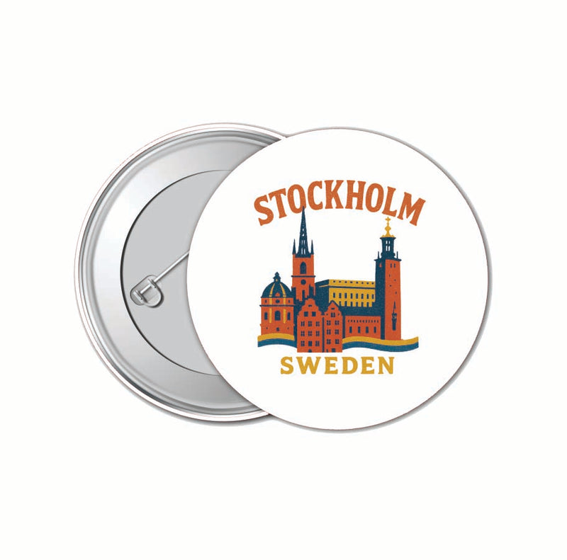 Stockholm Sweden Vintage Design Souvenir 4 Pack Set - Small Button Pin 1-Inch
