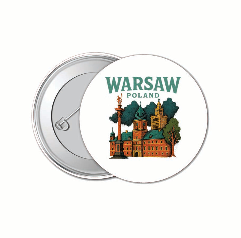 Warsaw Poland Vintage Design Souvenir 4 Pack Set - Small Button Pin 1-Inch