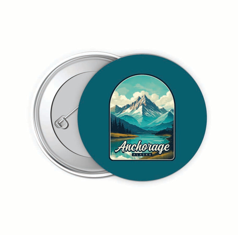 Anchorage Alaska Lake Mountain Design Souvenir Small 2-Inch Button Pin 4 Pack 
