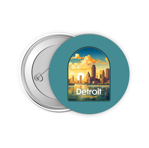 Detroit Michigan Design B Souvenir Small 2-Inch Button Pin 4 Pack 