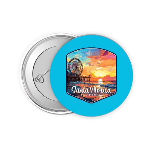Santa Monica California Design A Souvenir Small 2-Inch Button Pin 4 Pack 
