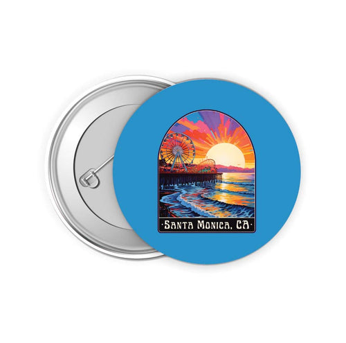 Santa Monica California Design B Souvenir Small 2-Inch Button Pin 4 Pack 