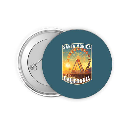 Santa Monica California Design C Souvenir Small 2-Inch Button Pin 4 Pack 