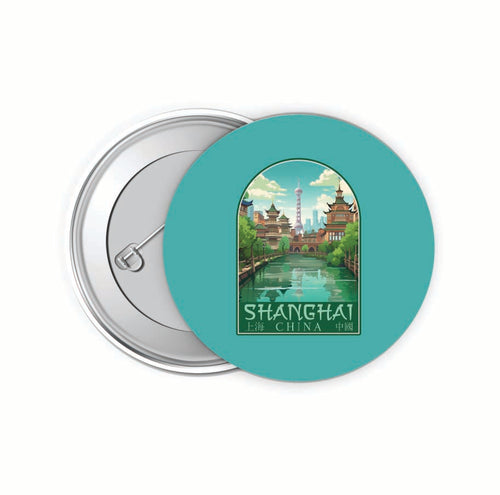 Shanghai China Old Town Design Souvenir Small 2-Inch Button Pin 4 Pack 