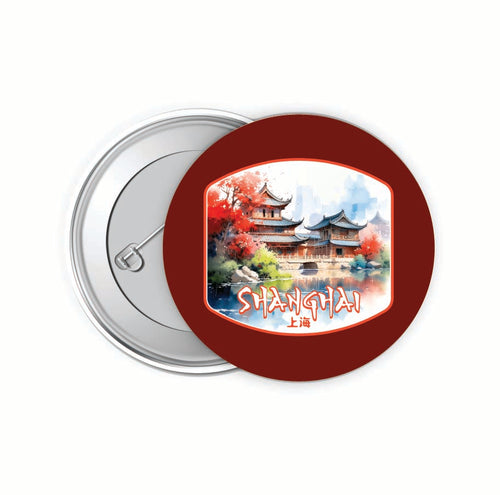 Shanghai China Watercolor Templates Design Souvenir Small 2-Inch Button Pin 4 Pack 